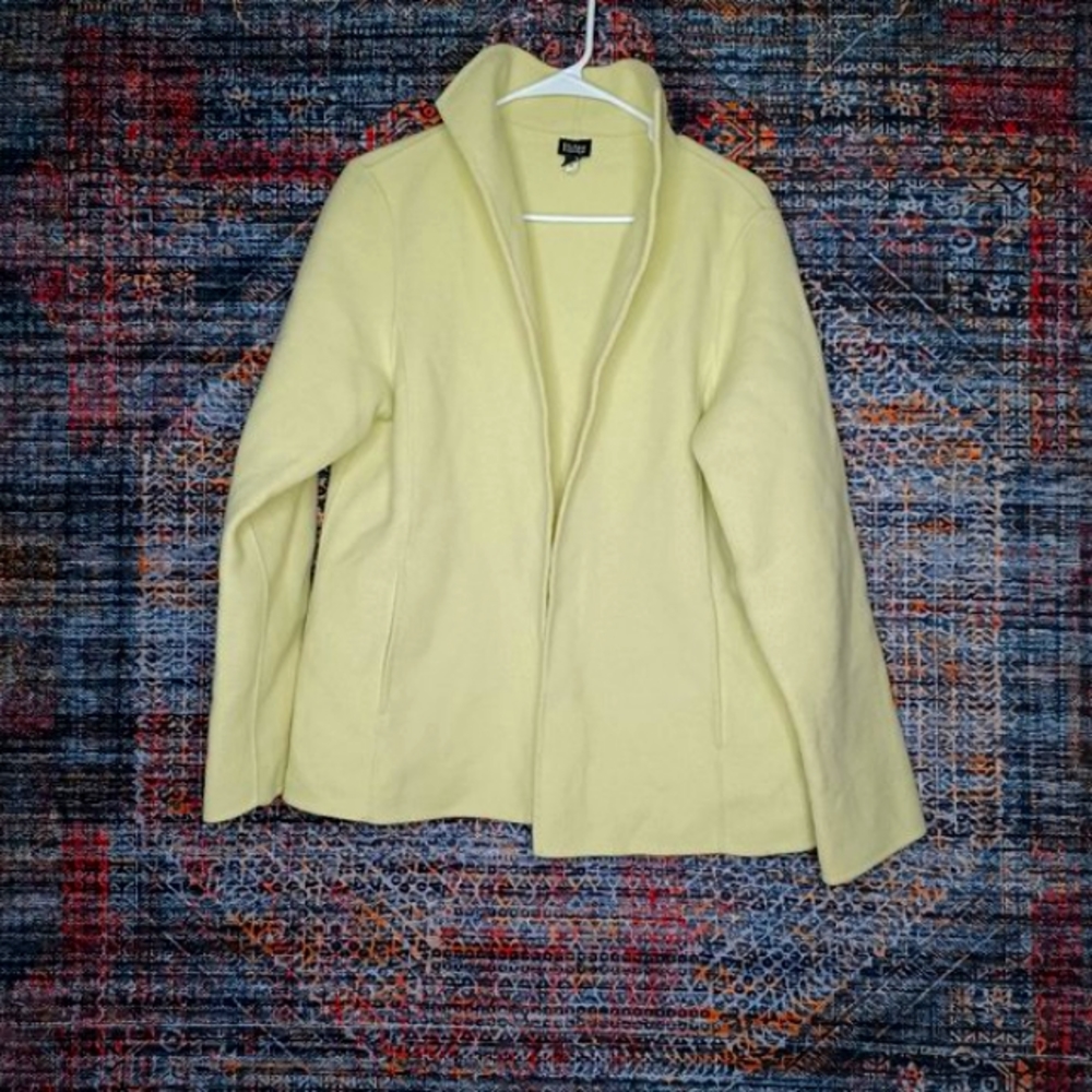 Eileen Fisher womens solid lime wool cashmere open cardigan M